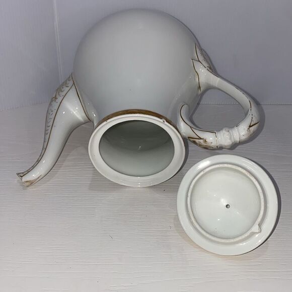 Haviland Limoge Antique Coffee Tea Pot Wedding Ring Pattern 9.25" H x 9" Width - Picture 5 of 13